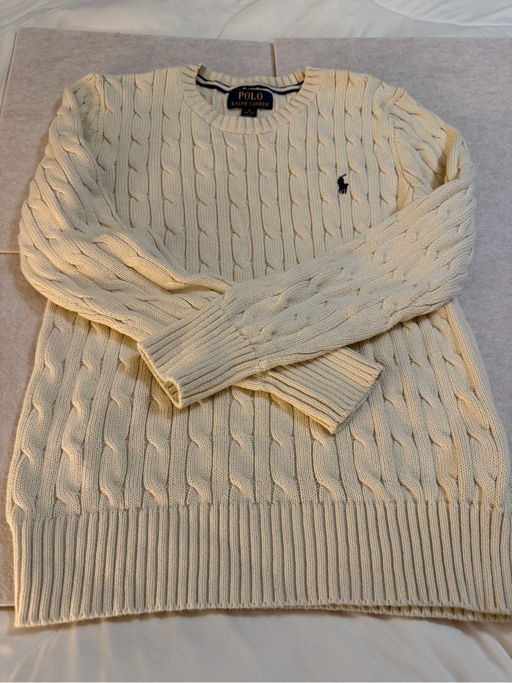 Polo by Ralph Lauren Cream Cable Knit Sweater with Navy Pony Logo